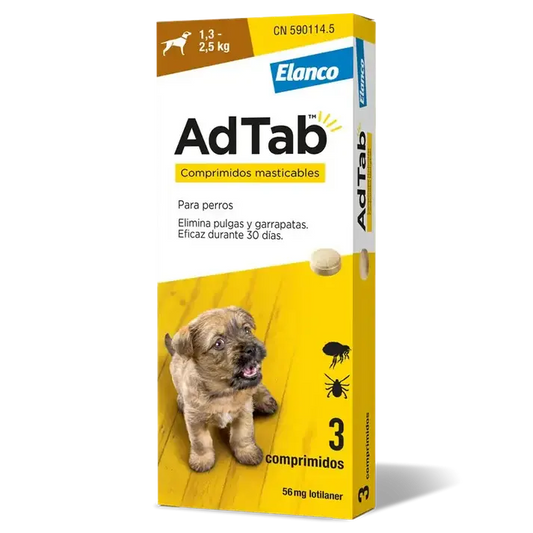 ADTAB 56,25MG COMPRIMIDO MASTICABLE PERRO (1,3-2,5 KG) 3UDES NUTROFAR, S.L.