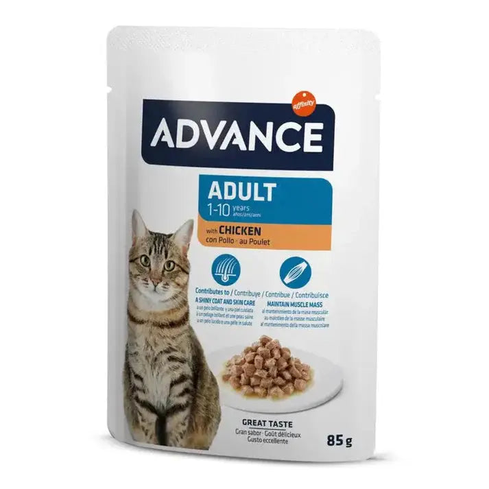 ADVANCE CAT BOCADITOS EN SALSA PARA GATOS ADULTOS - CON POLLO 85GR AFFINITY PETCARE, S.A. UNIPERSONAL