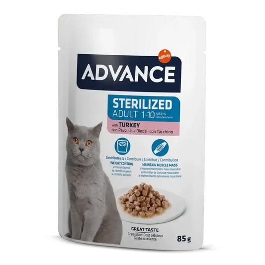 ADVANCE CAT BOCADITOS EN SALSA PARA GATOS ESTERILIZADOS - CON PAVO 85GR AFFINITY PETCARE, S.A. UNIPERSONAL