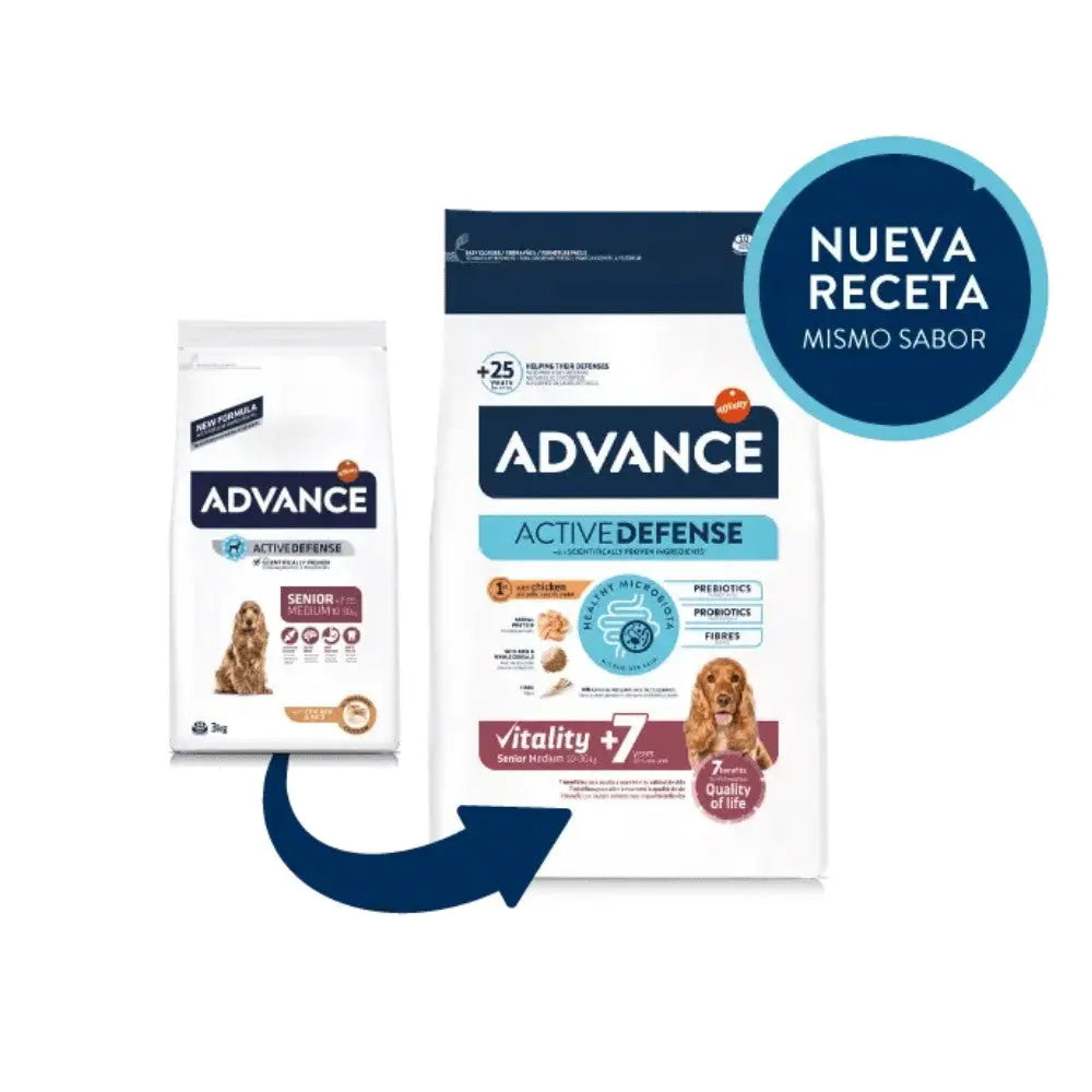 Advance Vitality Senior Medium +7 Pienso con Pollo y Arroz para Perros al mejor precio -Todoanimal.es