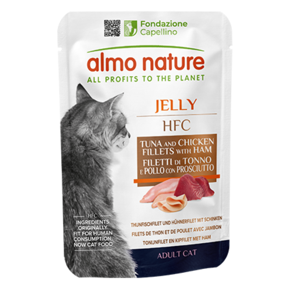 Almo Nature Cat Hfc Pouche Jelly 55 g Atún, Pollo y Jamón al mejor precio -Todoanimal.es