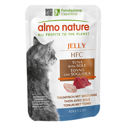 Almo Nature Cat Hfc Pouche Jelly 55 g Filete de Atún y Lenguado al mejor precio -Todoanimal.es