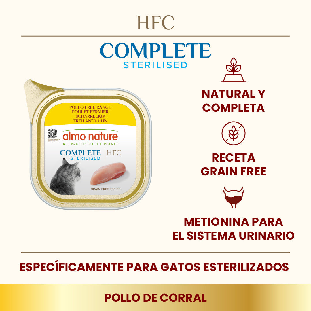 Almo Nature HFC Complete Sterilized Pollo de Corral Tarrina Comida Húmeda para Gatos al mejor precio -Todoanimal.es