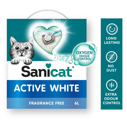 Arena para Gatos Sanicat Aglomerante Sin Olor 6L - Active White - Máxima Higiene SANICAT