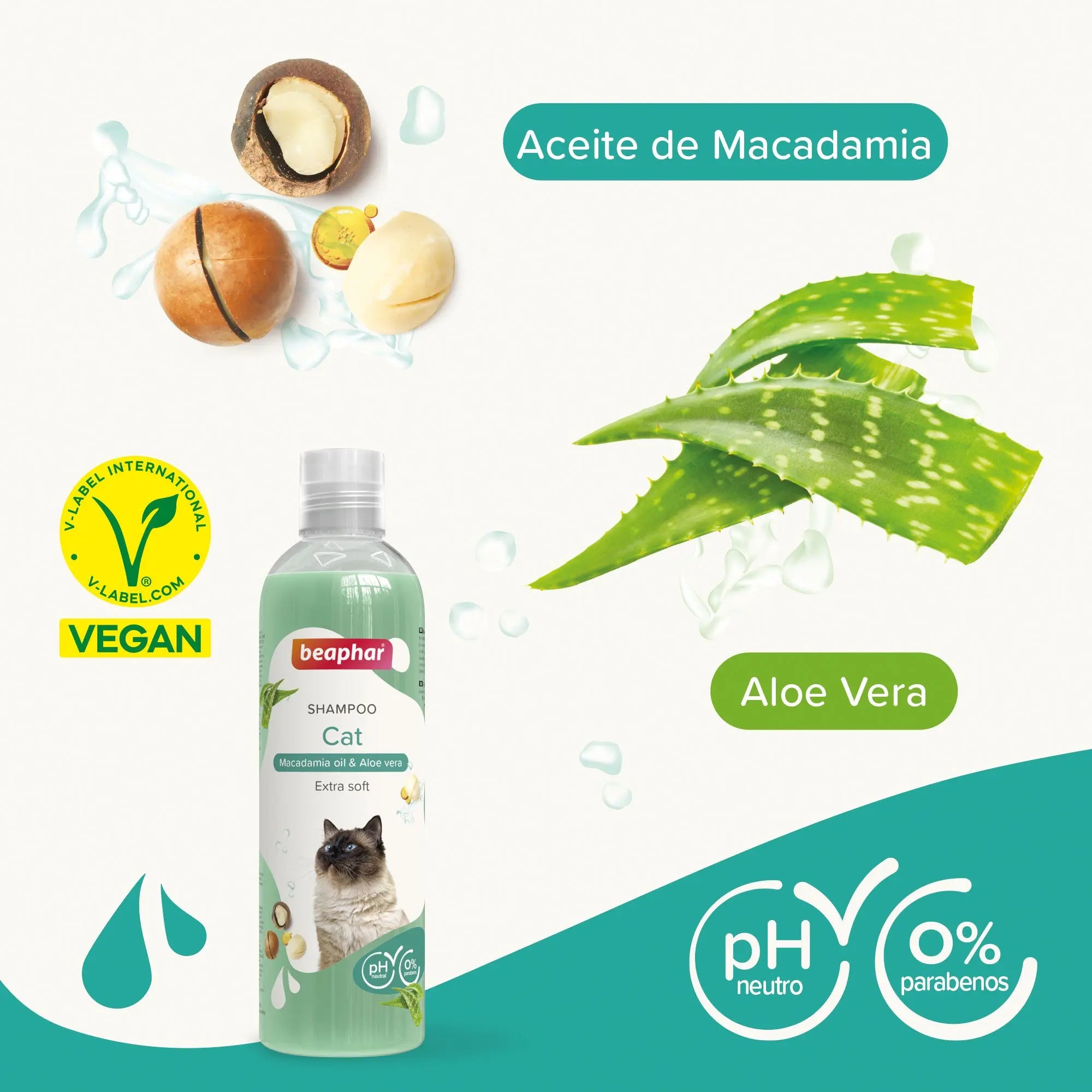 Beaphar Champú Extra Suave para Gatos con Aceite de Macadamia y Aloe Vera - 250 ml BEAPHAR