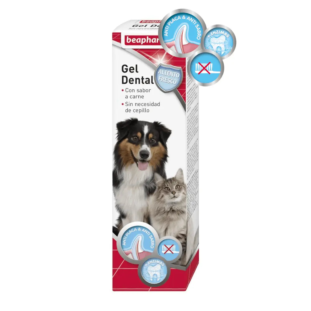 Beaphar Gel Dentífrico Sabor Carne Sin Cepillado para Perros y Gatos 100 g al mejor precio -Todoanimal.es