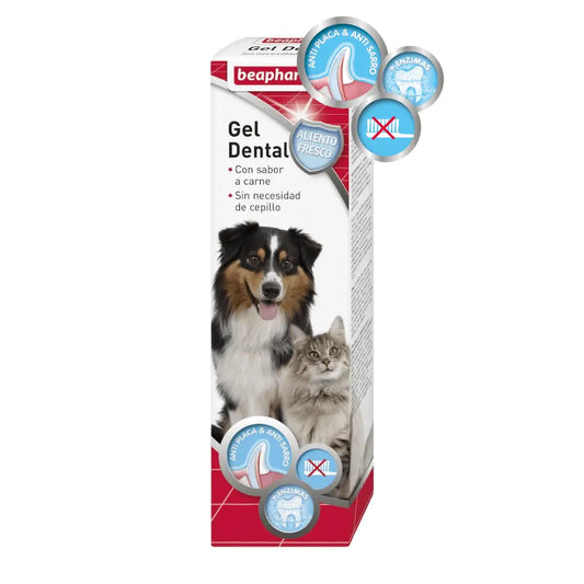 Beaphar Gel Dentífrico Sabor Carne Sin Cepillado para Perros y Gatos 100 g al mejor precio -Todoanimal.es