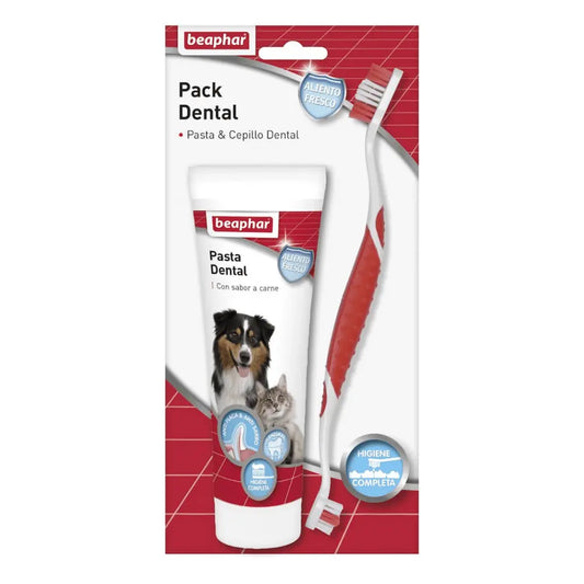 Beaphar Pack Cepillo Dental y Pasta Dentífrica 100 g para Perros y Gatos al mejor precio -Todoanimal.es