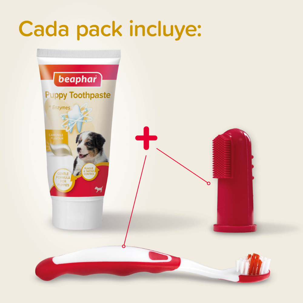 Beaphar Pack Dental para Cachorros | Pasta de Dientes + Cepillo + Cepillo de Dedo al mejor precio -Todoanimal.es