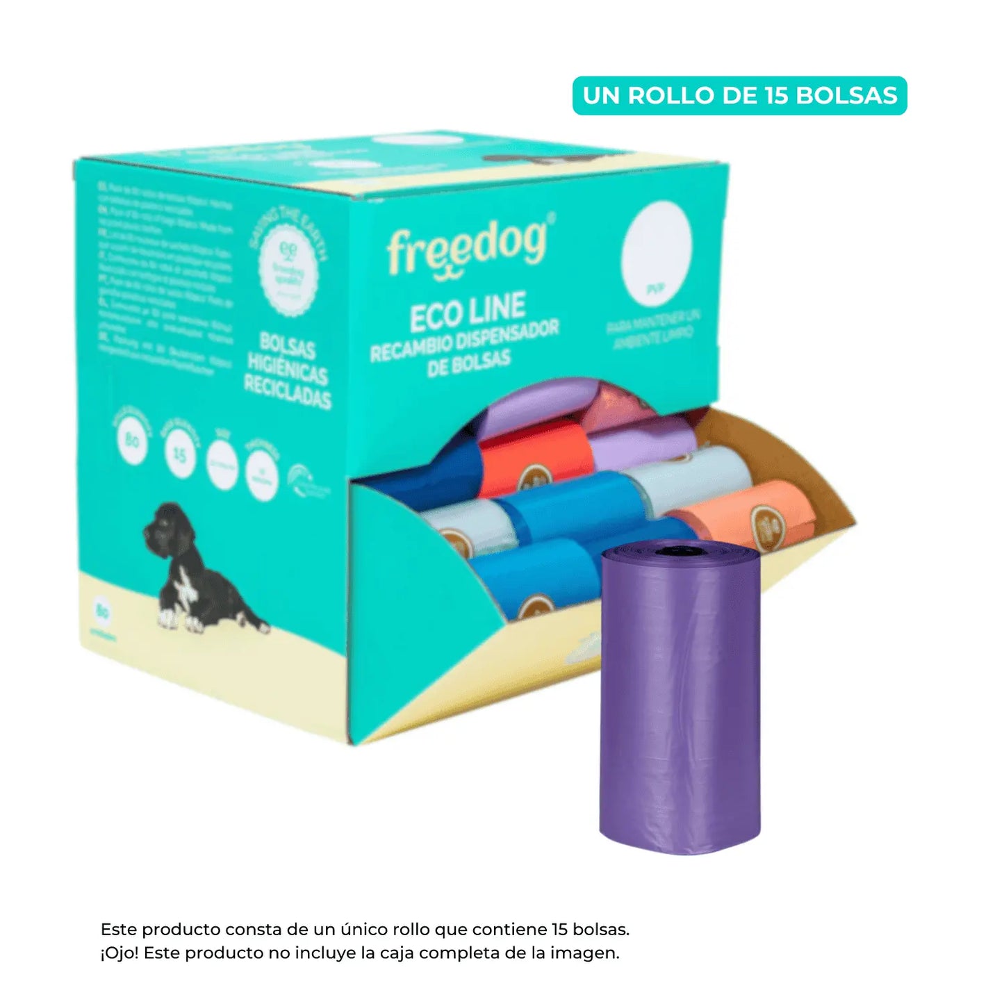 Bolsas Higiénicas Recicladas para Recoger Cacas de Perros - 1 Rollo x 15 Bolsas al mejor precio -Todoanimal.es