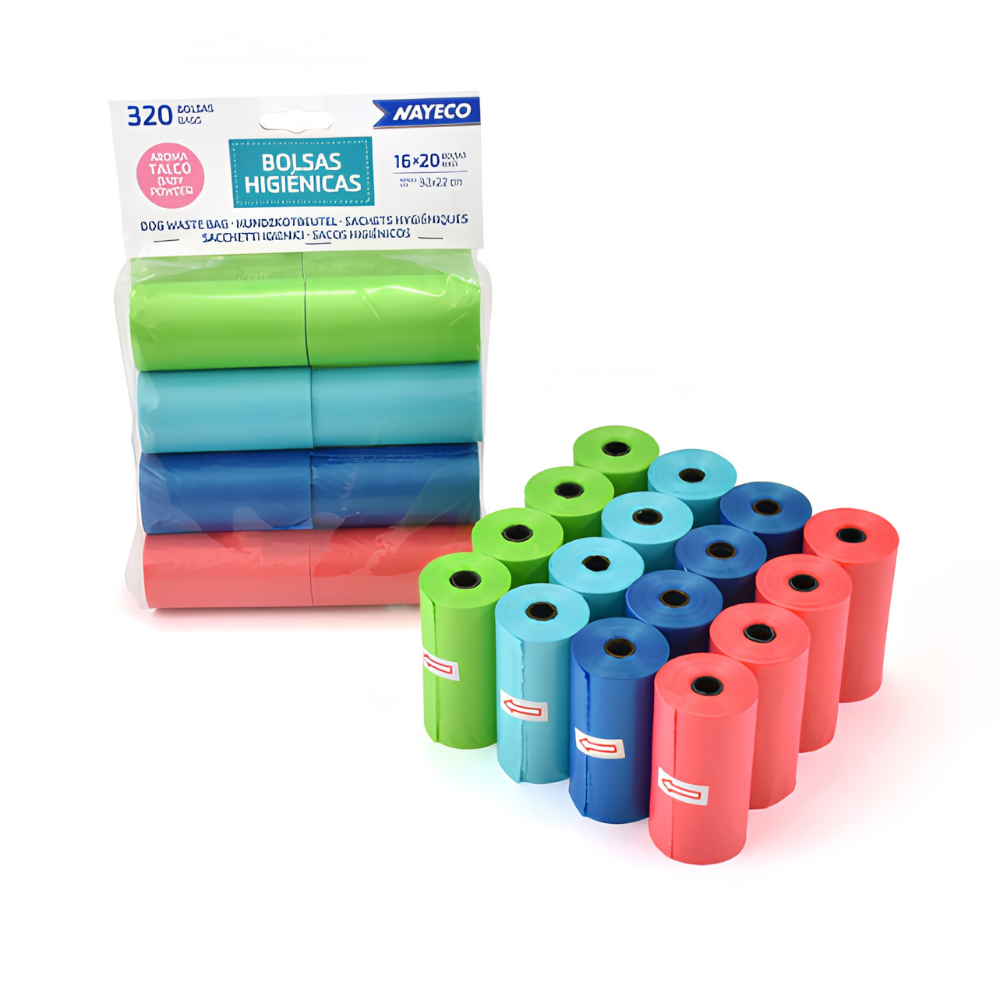 Bolsas Higiénicas 16 Rollos de 20 Bolsas Aroma Talco al mejor precio -Todoanimal.es