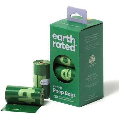 Bolsas Higiénicas con Asa para Recoger Excrementos. Extragruesas. Para perros de todos los tamaños. Olor a Lavanda. 120 unidades. Earth Rated EARTH RATED