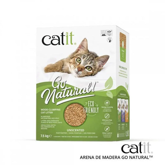 Catit Go Natural Arena Madera Aglomerante 7,5Kg 15L Sin Aroma