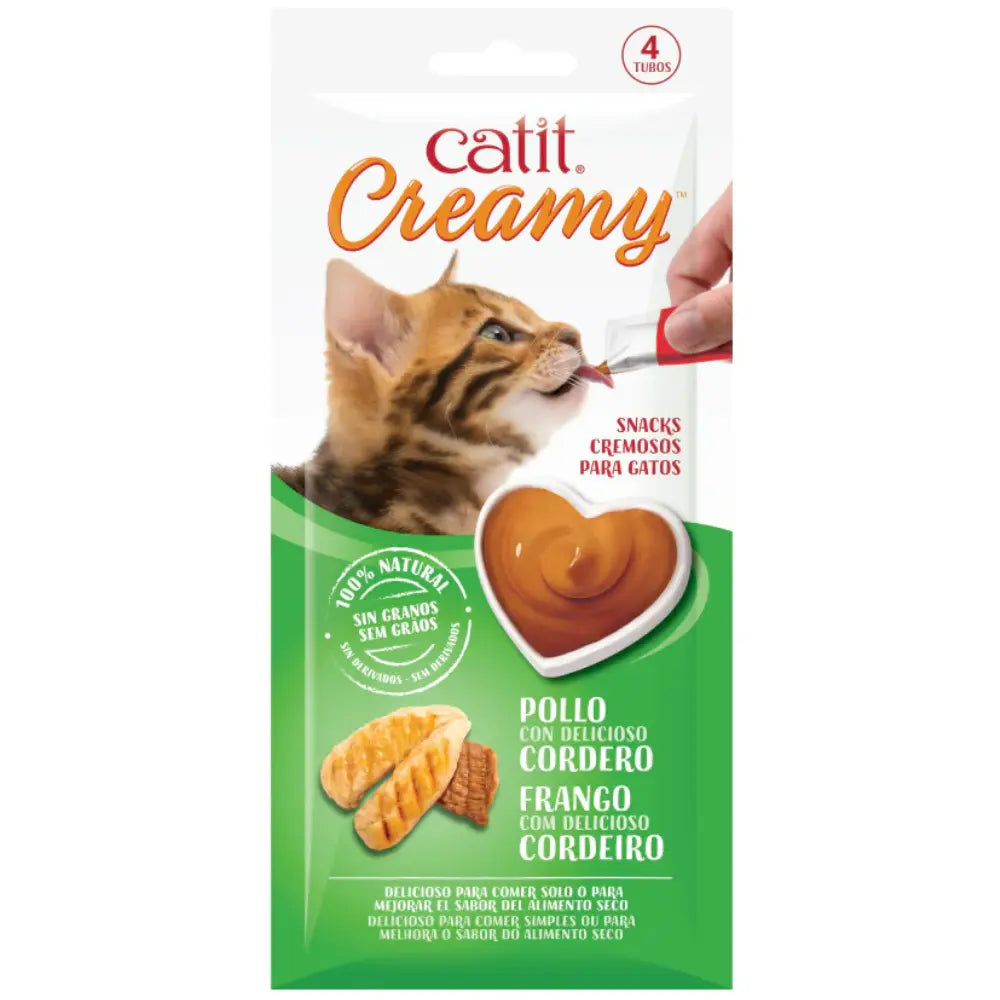 Catit Snack Gatos Creamy Liquido Pollo/Cordero 4X10 g al mejor precio -Todoanimal.es