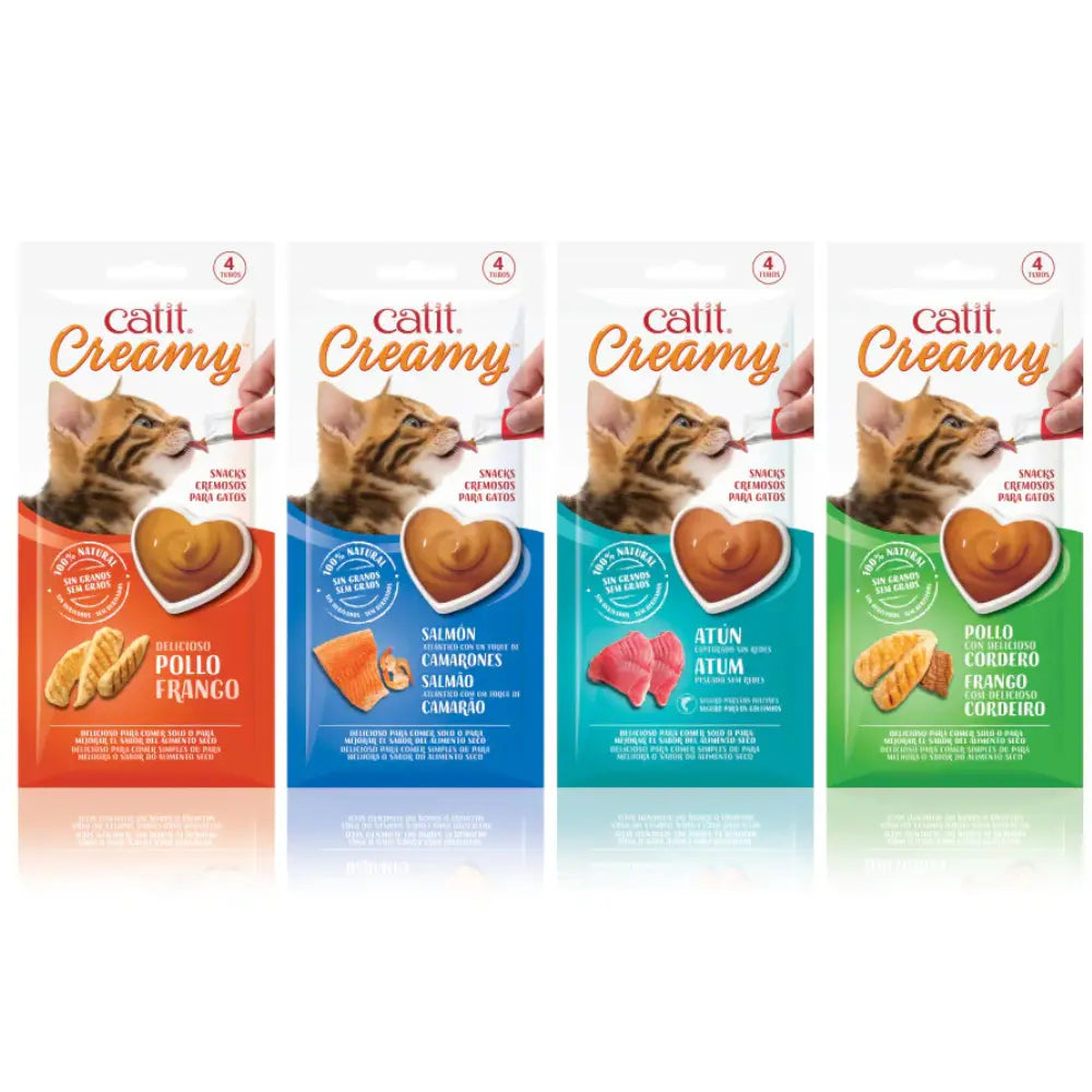 Catit Snack Gatos Creamy Liquido Salmón/Gambas 4X10 g al mejor precio -Todoanimal.es