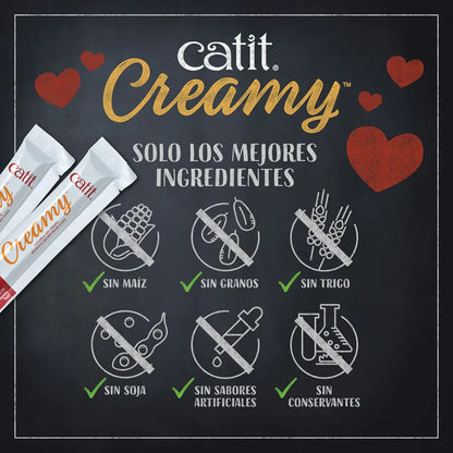 Catit Snack Gatos Creamy Liquido Salmón/Gambas 4X10 g al mejor precio -Todoanimal.es