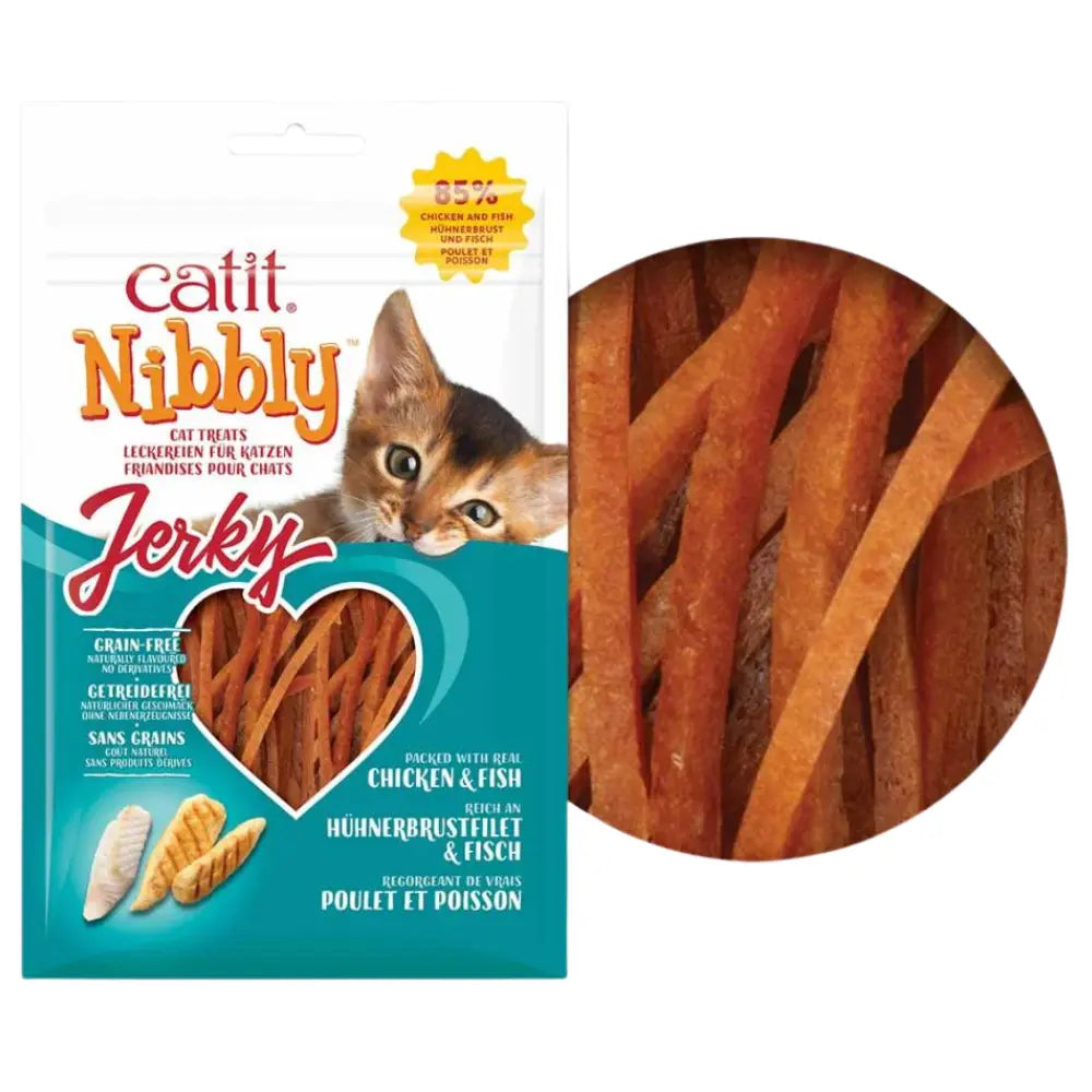 Catit Snack Nibbly Jerky Pollo&Pescado Gatos 30 g al mejor precio -Todoanimal.es
