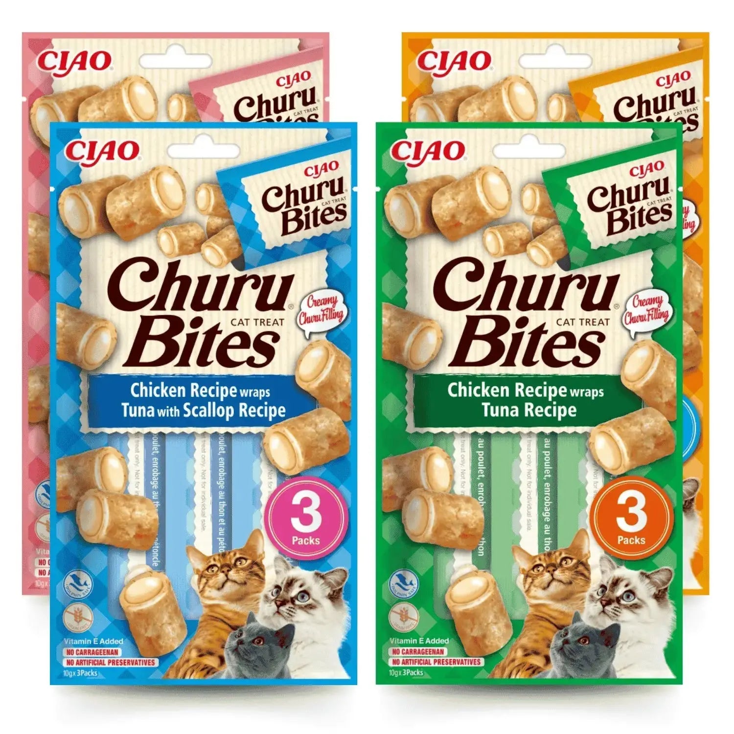 Churu CAT Bites Receta Pack 3x10 g | Bocaditos para Gatos al mejor precio -Todoanimal.es