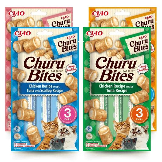 Churu CAT Bites Receta Pack 3x10 g | Bocaditos para Gatos al mejor precio -Todoanimal.es