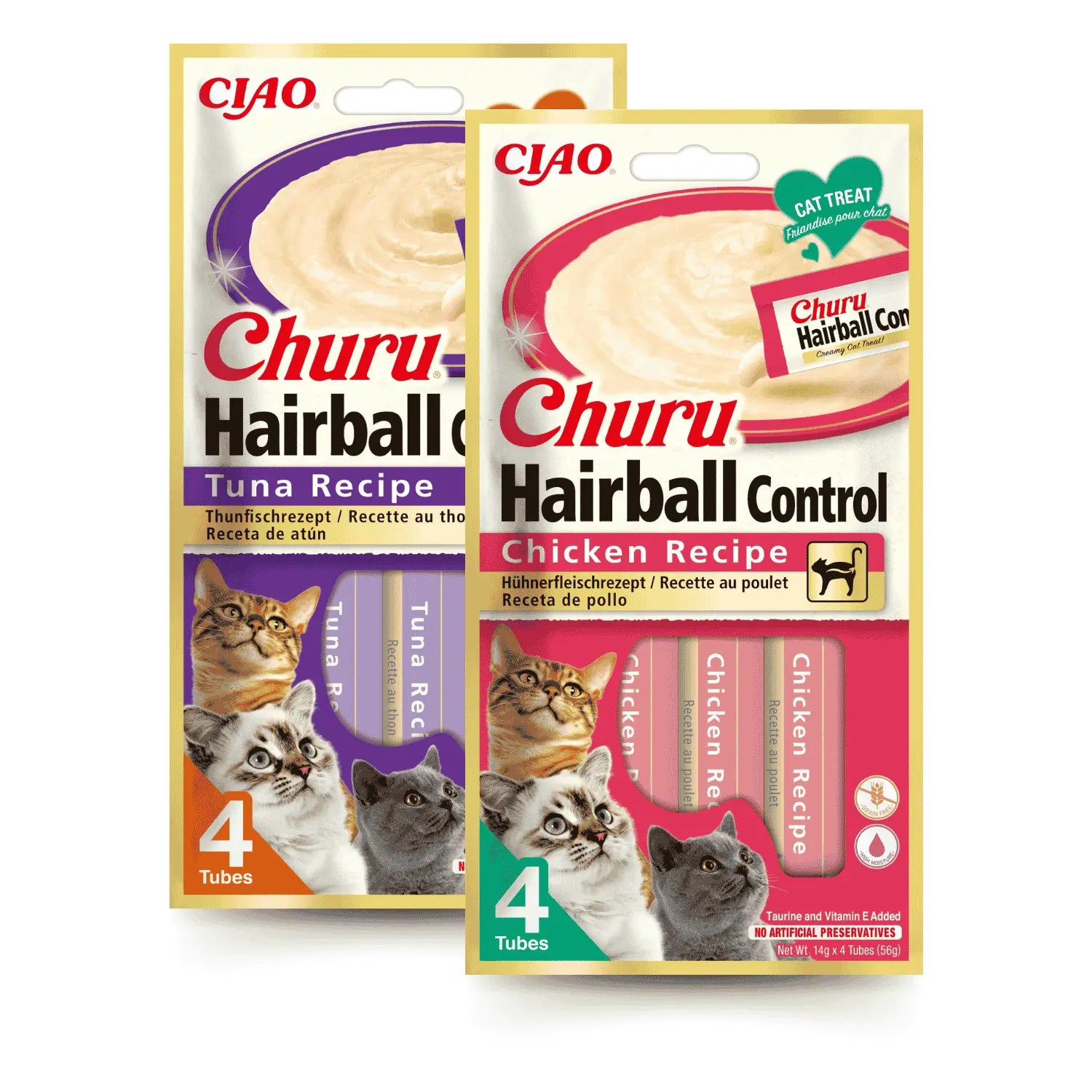 Churu CAT Hairball Pack 4x14gr | Snack Líquido Control Bolas de Pelo para Gatos INABA
