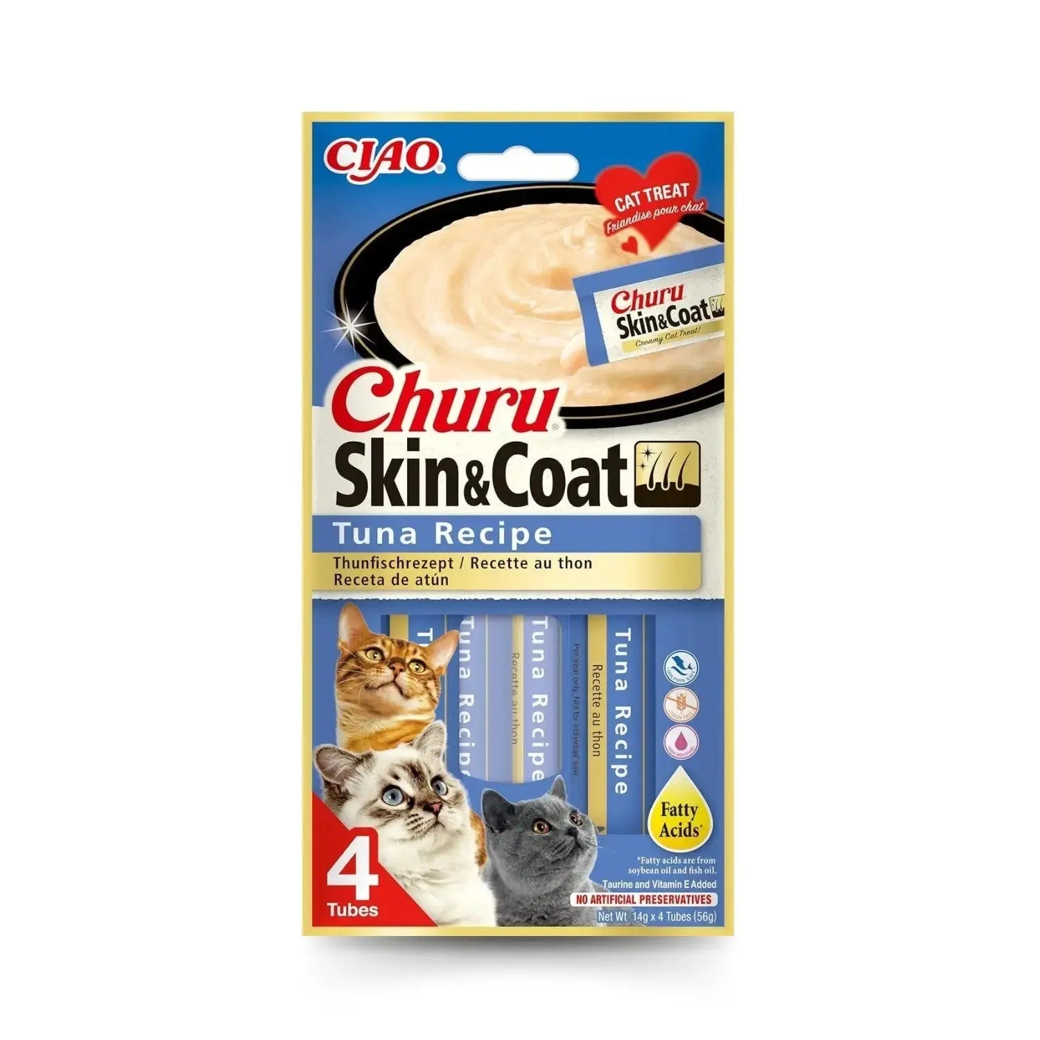 Churu CAT Skin & Coat Pack 4x14 g | Snack Líquido para Gatos al mejor precio -Todoanimal.es