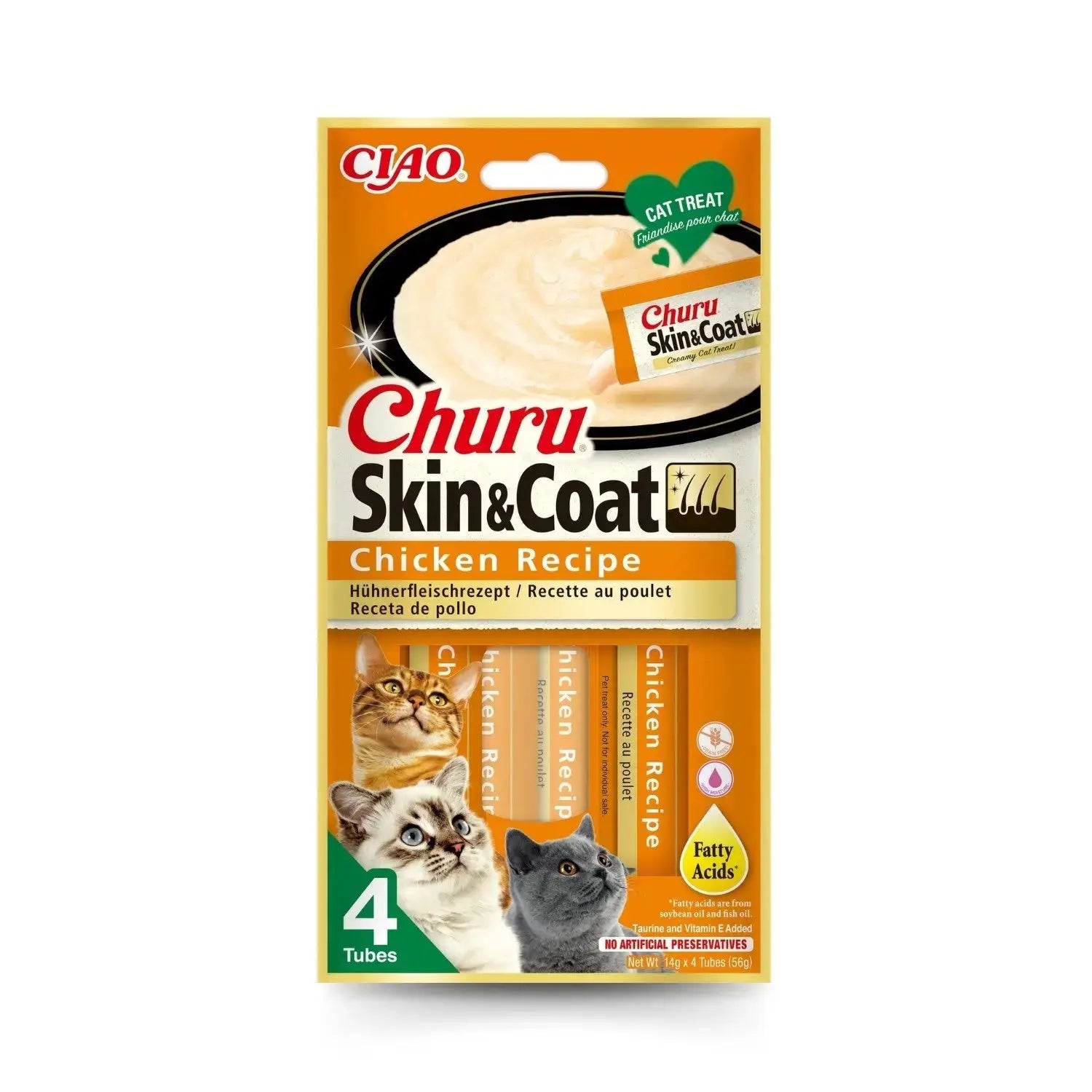 Churu CAT Skin & Coat Pack 4x14 g | Snack Líquido para Gatos al mejor precio -Todoanimal.es