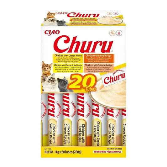 Churu CAT Variedades de Pollo con Buey Pack Ahorro | Snack Líquido para Gatos al mejor precio -Todoanimal.es