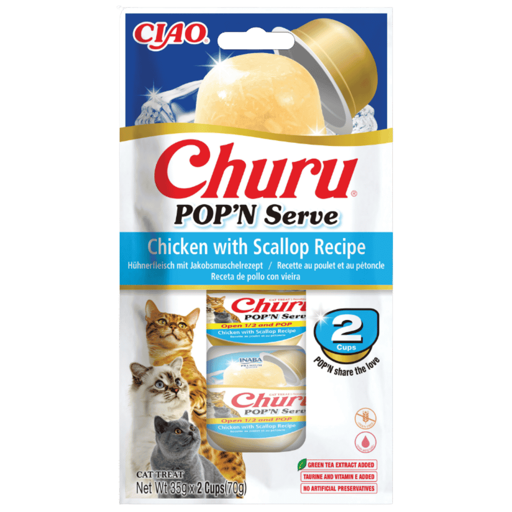 Churu Pop'N Serve Pollo con Vieiras Snack para Gatos al mejor precio -Todoanimal.es
