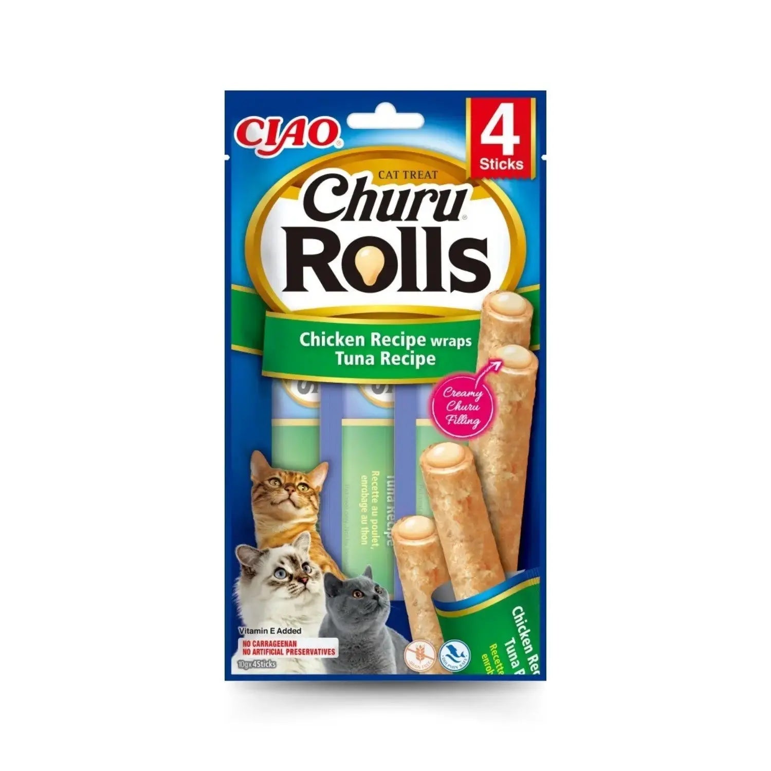 Churu Rolls Receta Pack 4x10 g | Snack para Gatos al mejor precio -Todoanimal.es
