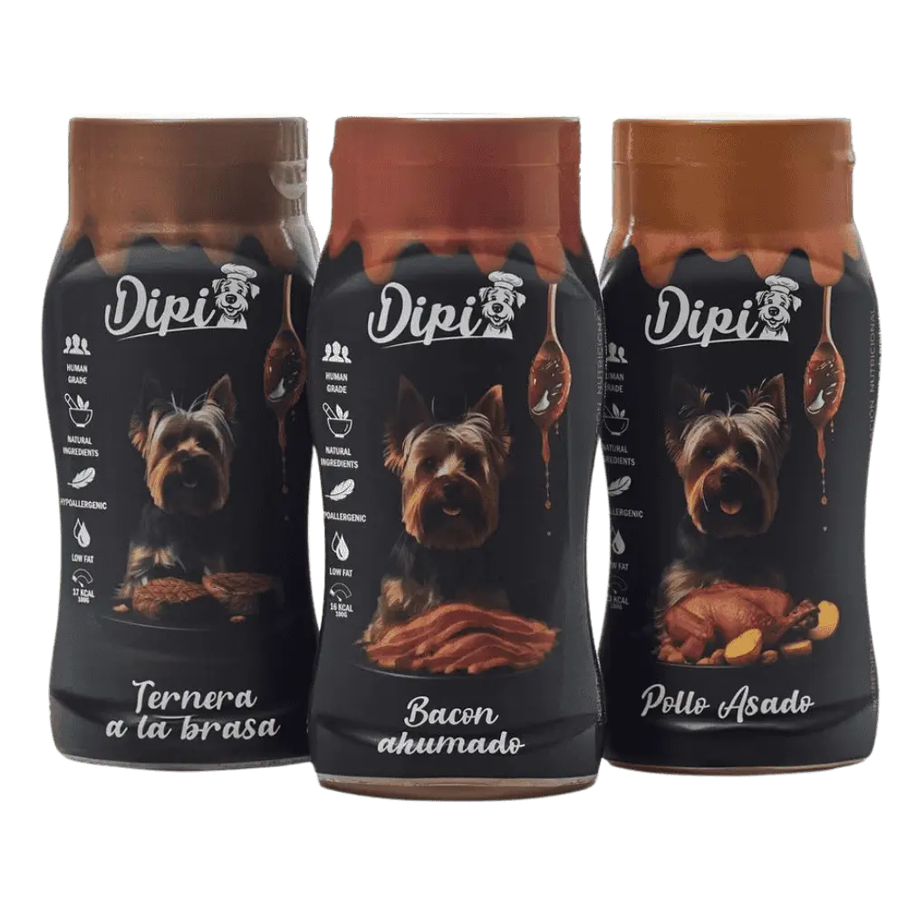 Dipi Salsa para Perros 300 ml con Ingredientes Naturales | Pollo Asado, Bacon Ahumado y Ternera a la Brasa al mejor precio -Todoanimal.es