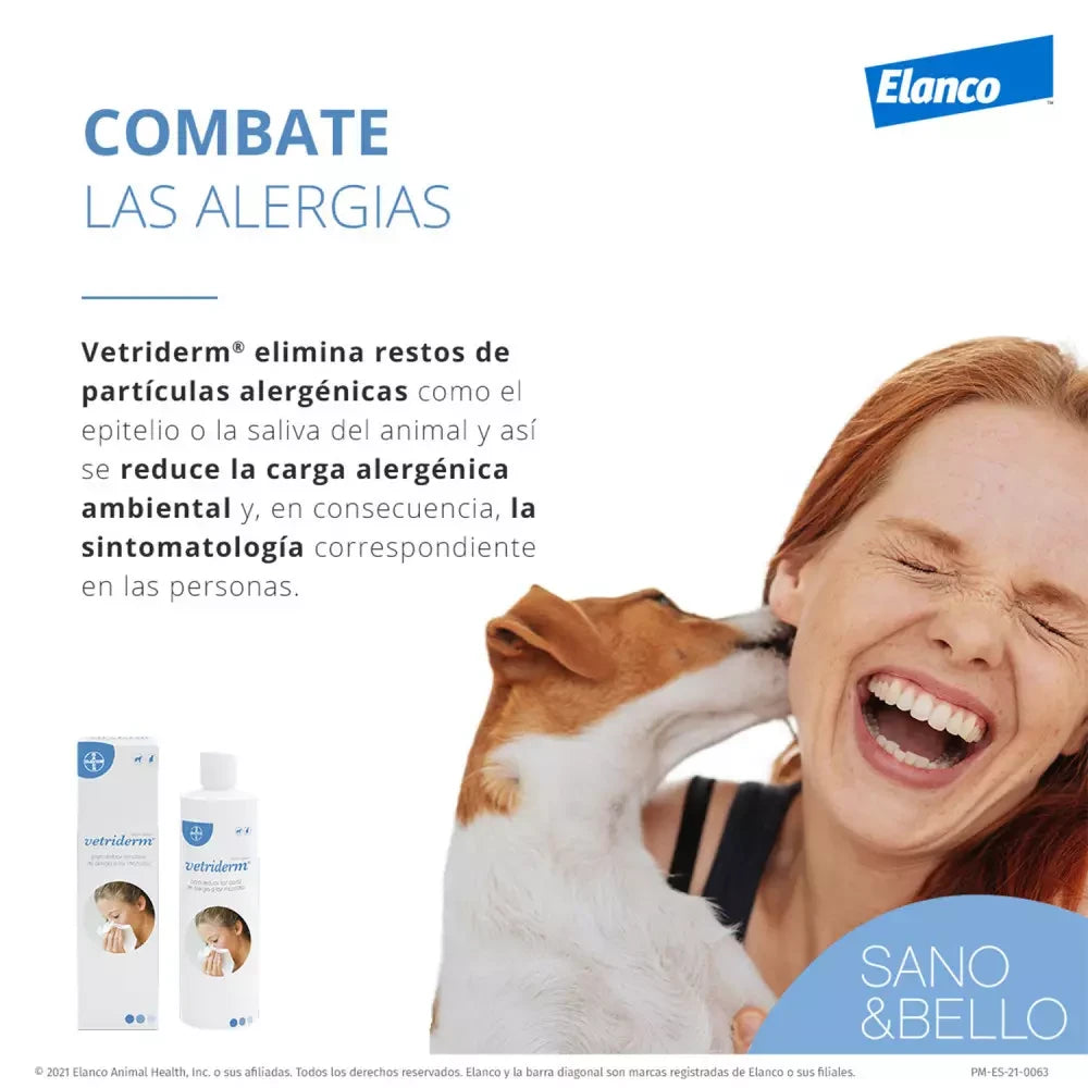 Elanco Vetriderm Antialérgico para Personas 350 ml Reduce Casos de Alergia a Mascotas al mejor precio -Todoanimal.es