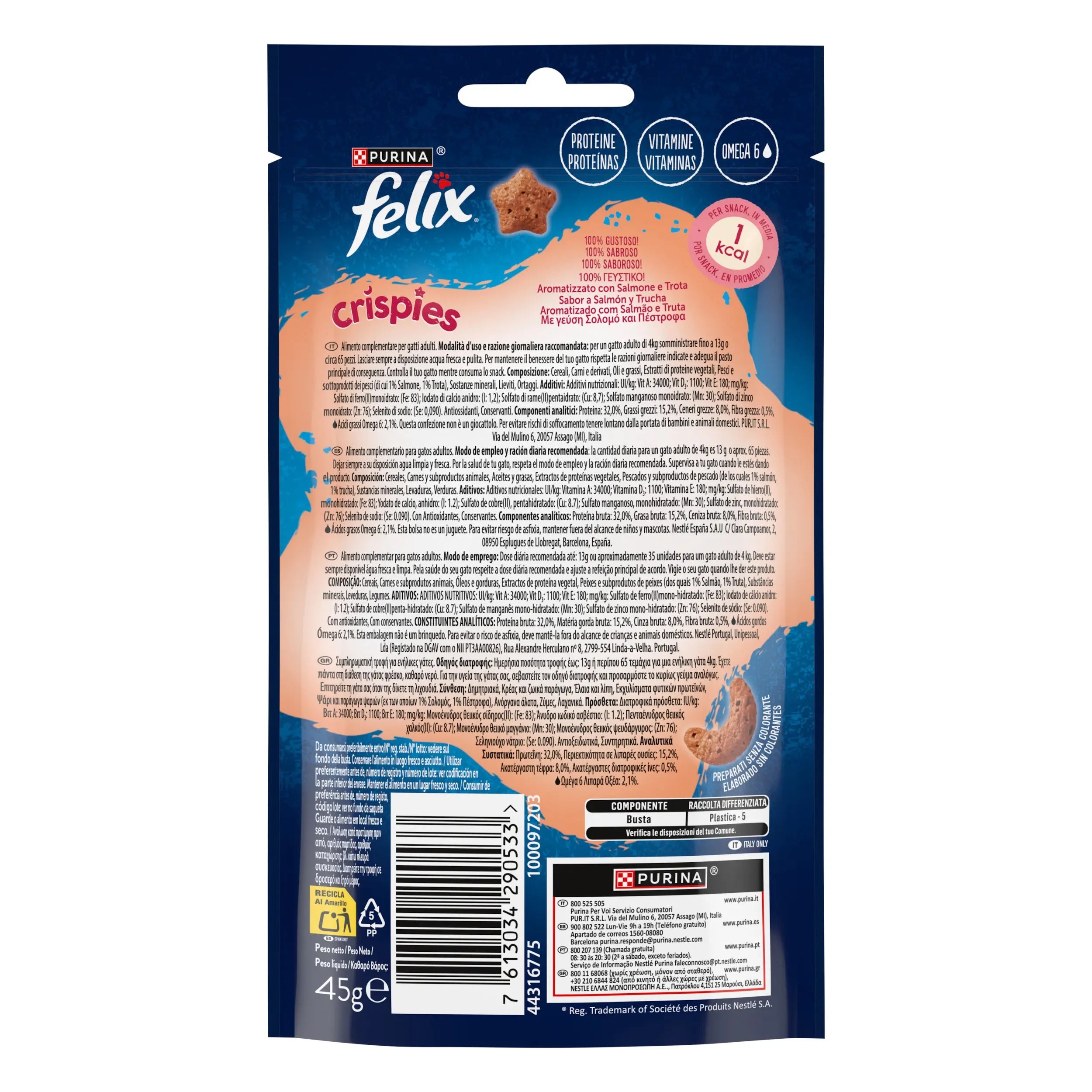 Felix Crispies Salmón & Trucha 45 g al mejor precio -Todoanimal.es