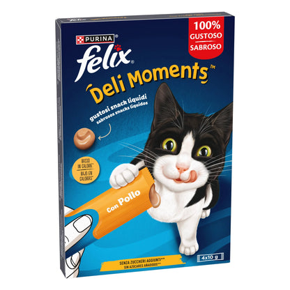 Felix Deli Moments Pack 4x10 g - Snack Líquido para Gatos | Pollo, Salmón o Pato al mejor precio -Todoanimal.es