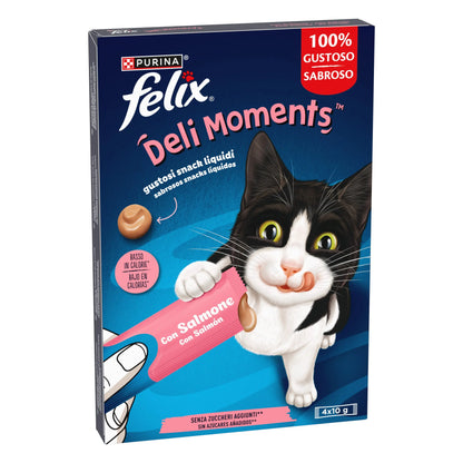 Felix Deli Moments Pack 4x10 g - Snack Líquido para Gatos | Pollo, Salmón o Pato al mejor precio -Todoanimal.es