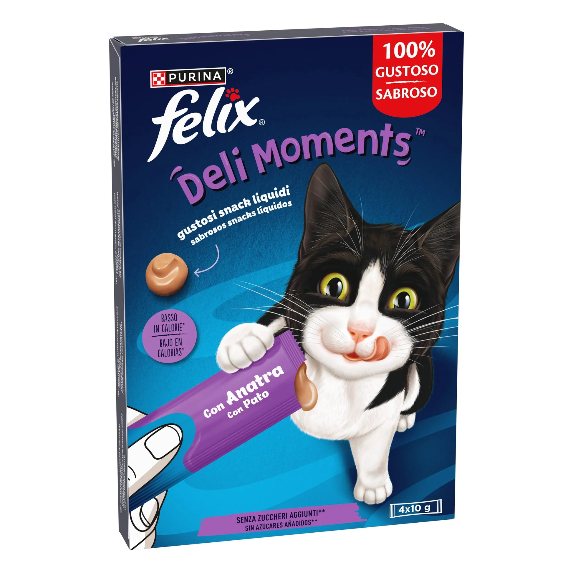 Felix Deli Moments Pack 4x10 g - Snack Líquido para Gatos | Pollo, Salmón o Pato al mejor precio -Todoanimal.es