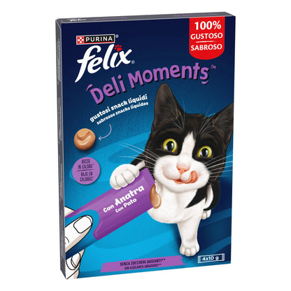 Felix Deli Moments Pack 4x10 g - Snack Líquido para Gatos | Pollo, Salmón o Pato al mejor precio -Todoanimal.es