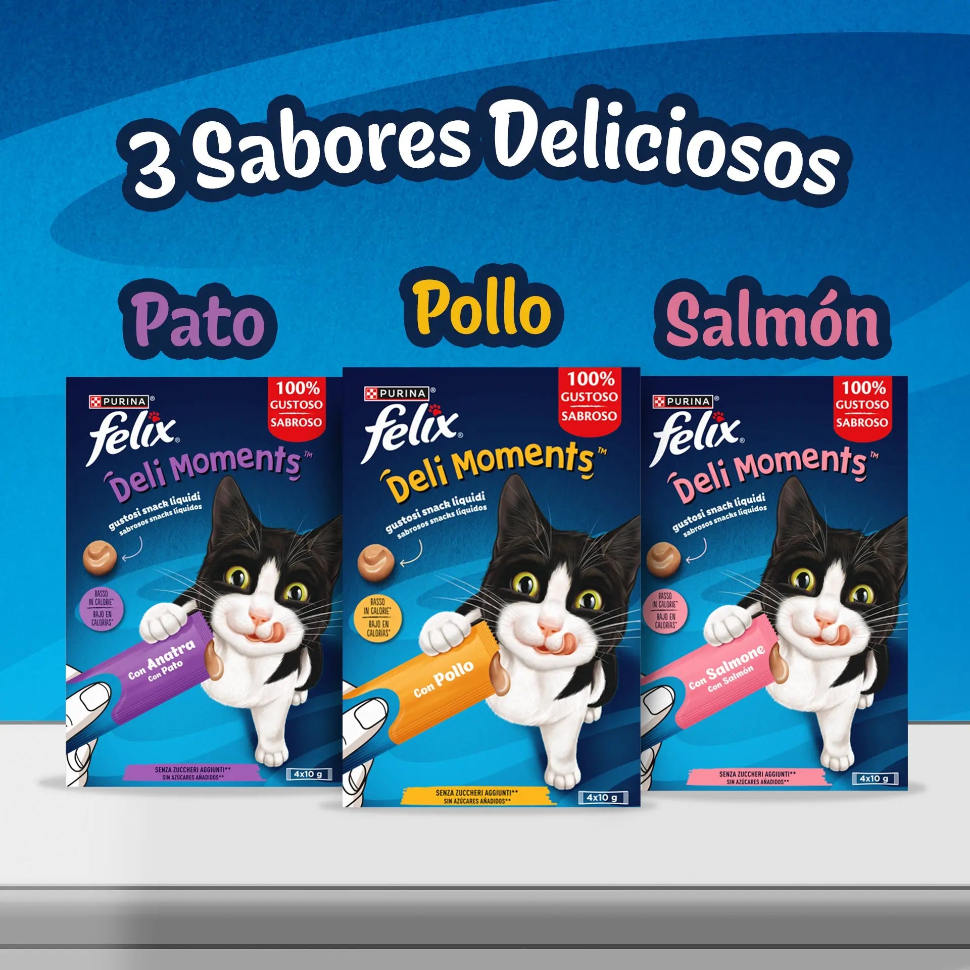 Felix Deli Moments Pack 4x10 g - Snack Líquido para Gatos | Pollo, Salmón o Pato al mejor precio -Todoanimal.es