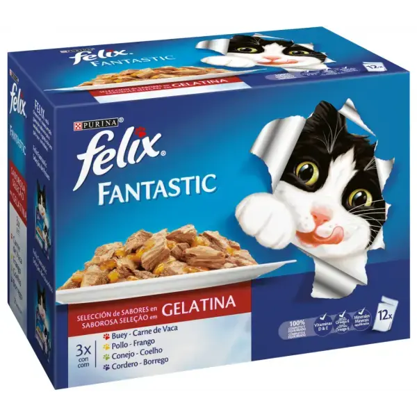 Felix Fantastic Carnes Gelatina Pack 12X85G Todoanimal.es