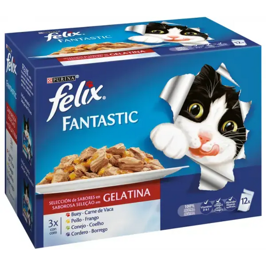 Felix Fantastic Carnes Gelatina Pack 12X85G Todoanimal.es