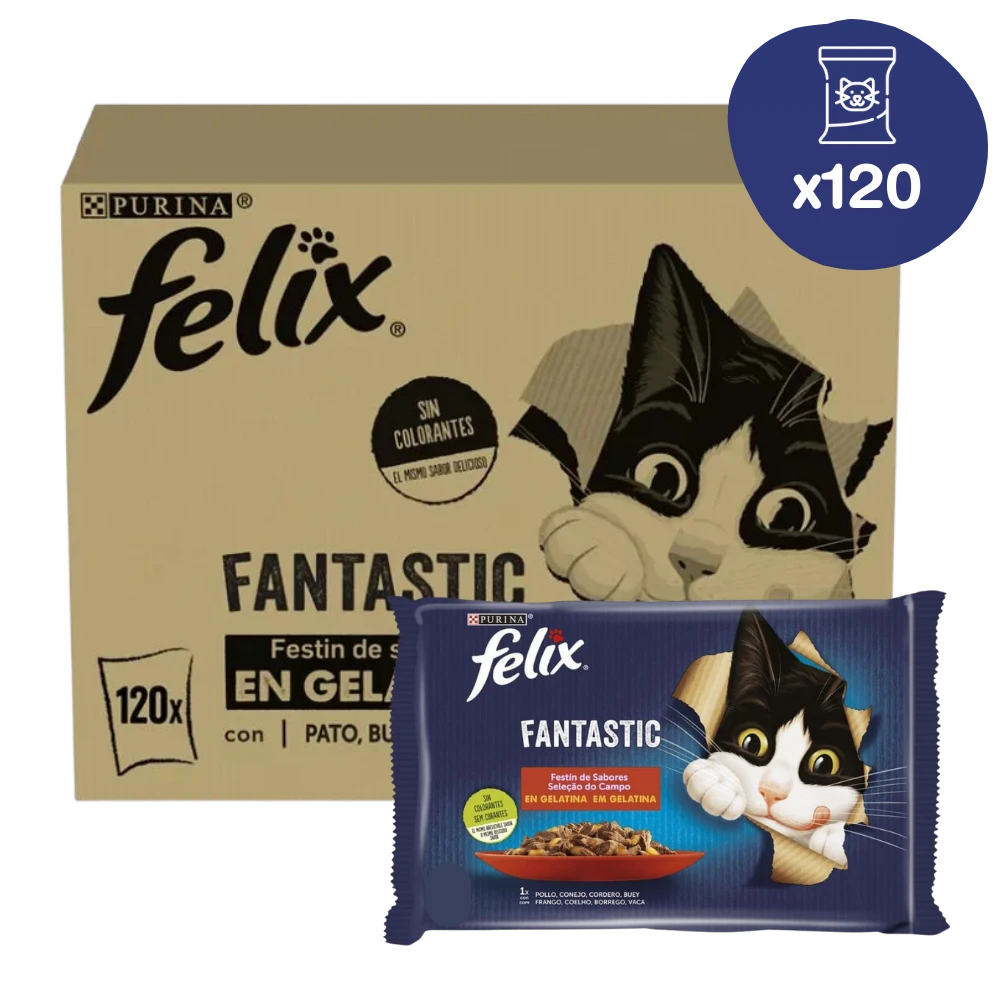 Felix Fantastic Gelatina Festín de Sabores Carnes Pack 120x85 g al mejor precio -Todoanimal.es