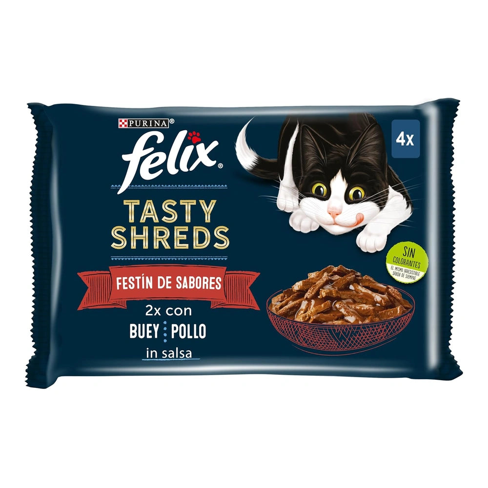 Felix Tasty Shreds Carnes Pack 4x80 g Húmeda para Gatos al mejor precio -Todoanimal.es