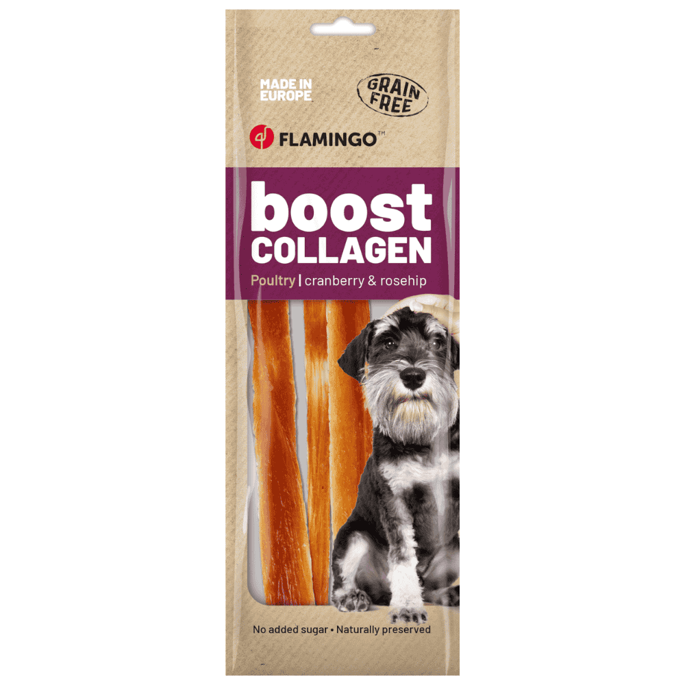 Flamingo Boost Tiras con Pollo y Colágeno Snack Natural para Perros al mejor precio -Todoanimal.es