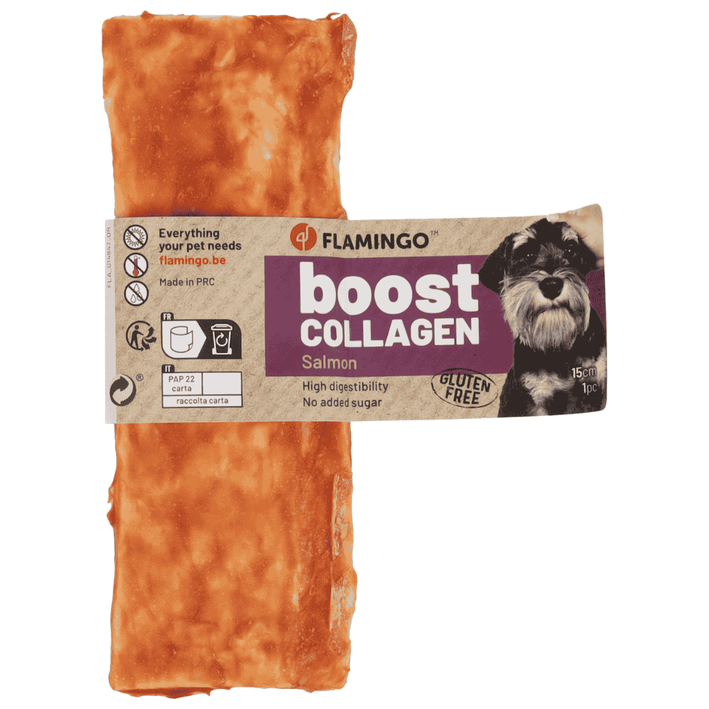 Flamingo Boost Tiras con Salmón y Colágeno Snack Natural para Perros al mejor precio -Todoanimal.es