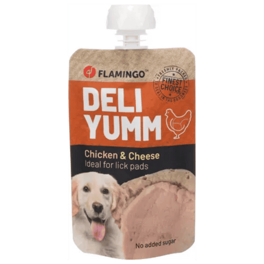 Flamingo Deli Yumm Paté Pollo y Queso Snack Líquido para Perros al mejor precio -Todoanimal.es