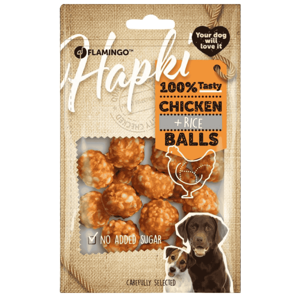 Flamingo Hapki Bolas de Pollo y Arroz Snack para Perros al mejor precio -Todoanimal.es
