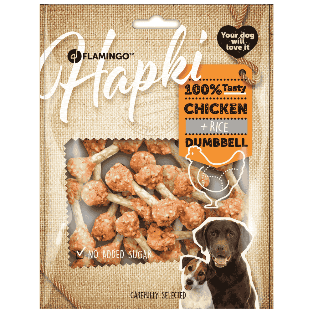Flamingo Hapki Mancuernas de Pollo y Arroz Snack para Perros al mejor precio -Todoanimal.es