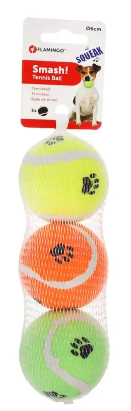 Flamingo  Juguete Perro Pelota Tenis Surtido Con Sonido 6,5Cm 3Pzas FLAMINGO