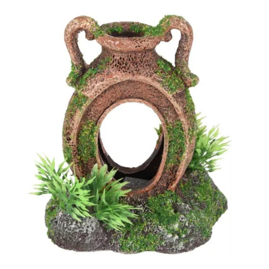 Flamingo Vasija Marrón con Planta Decoración para Acuarios al mejor precio -Todoanimal.es