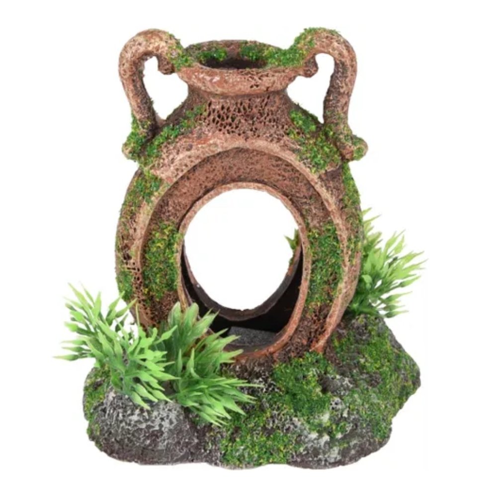 Flamingo Vasija Marrón con Planta Decoración para Acuarios al mejor precio -Todoanimal.es