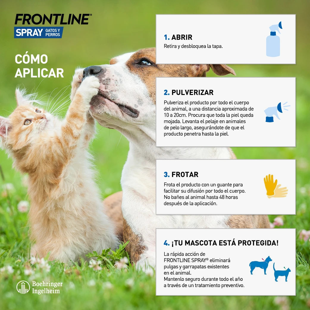 Frontline Spray Antiparasitario para Perros y Gatos | Elimina Pulgas, Garrapatas y Piojos al mejor precio -Todoanimal.es